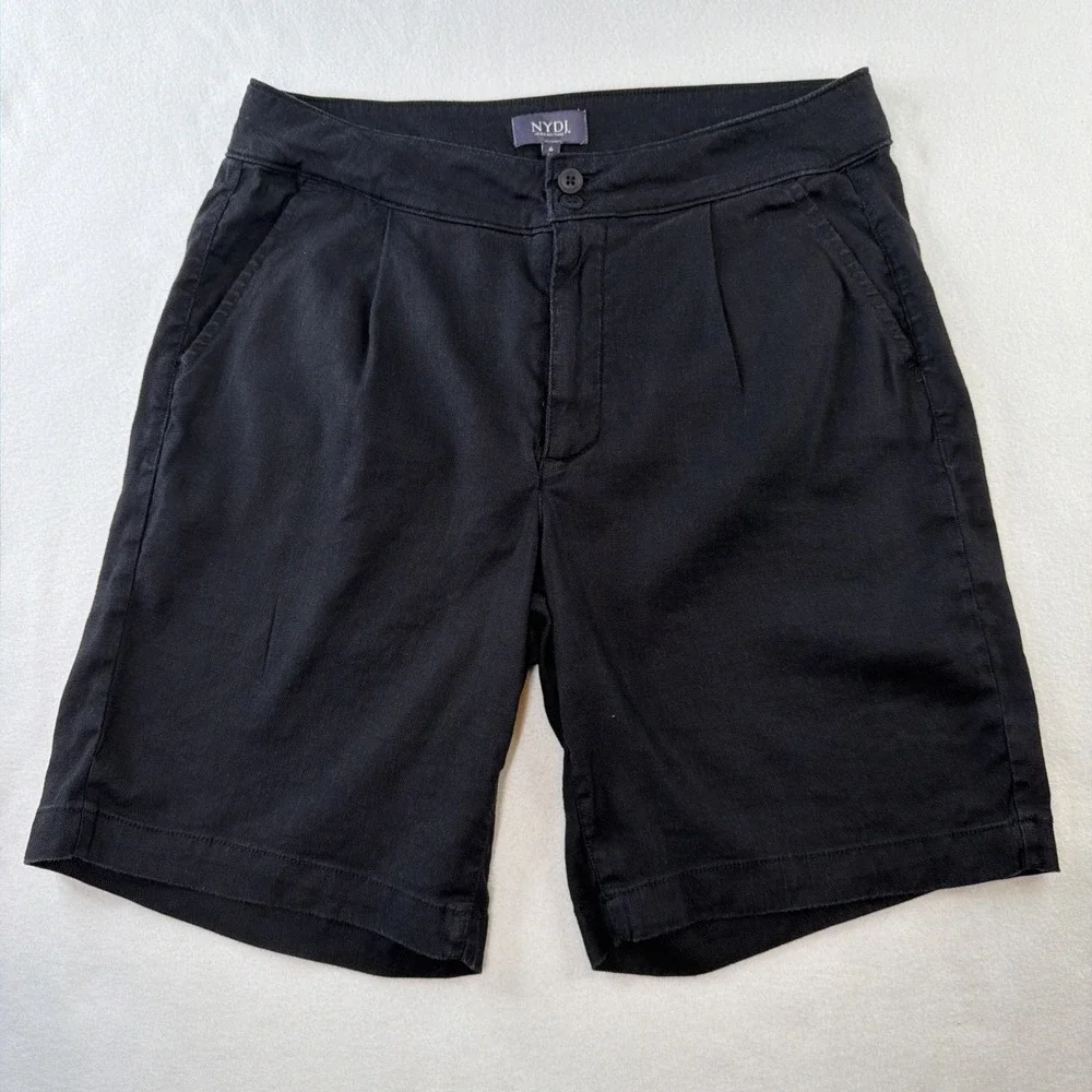NYDJ Women's Shorts Size 6 Black Linen Blend Stretch Bermuda Walking